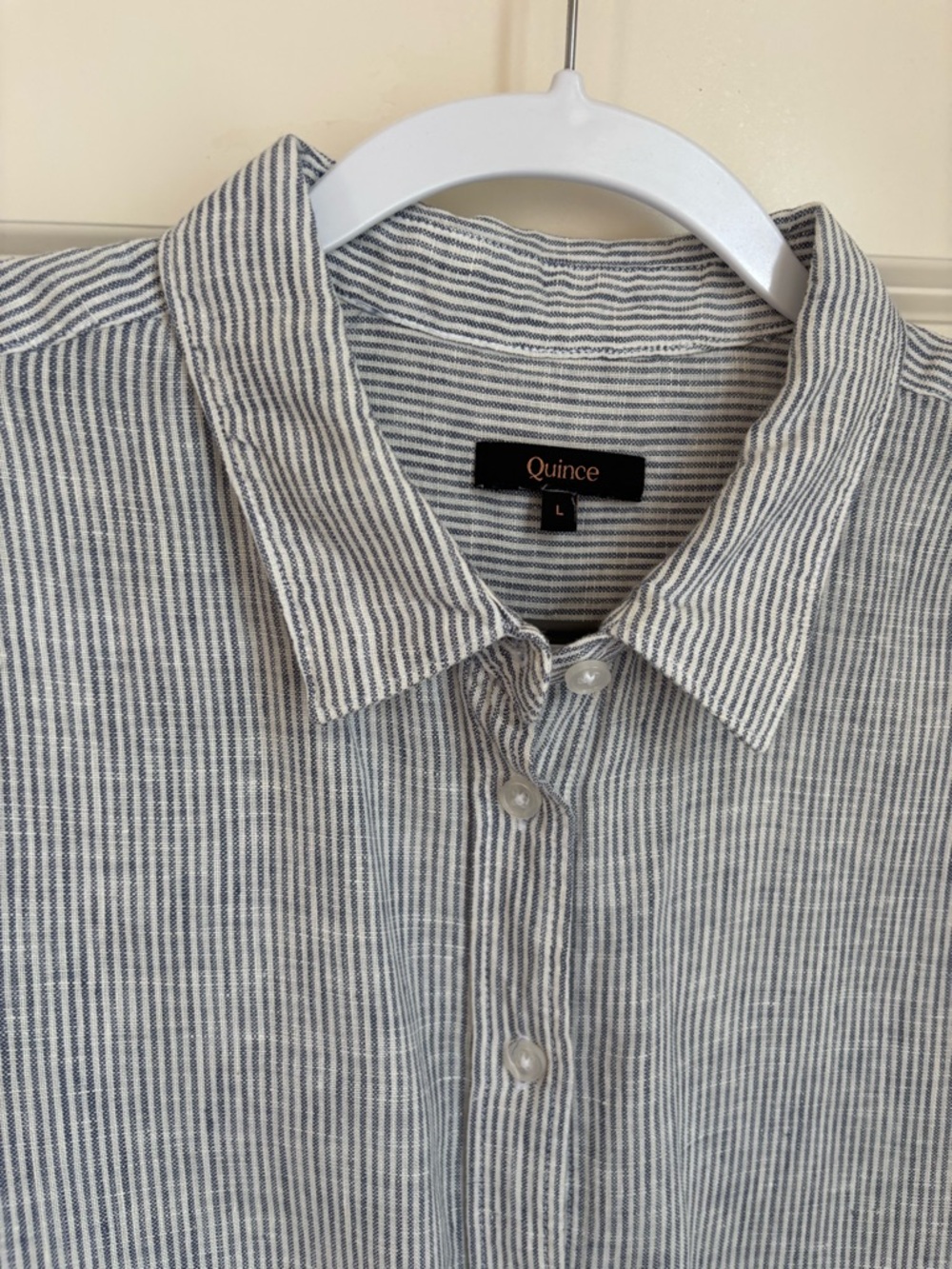 Quince Women's Linen Shirt - Light Blue Stripe size L - Picture 3 of 5